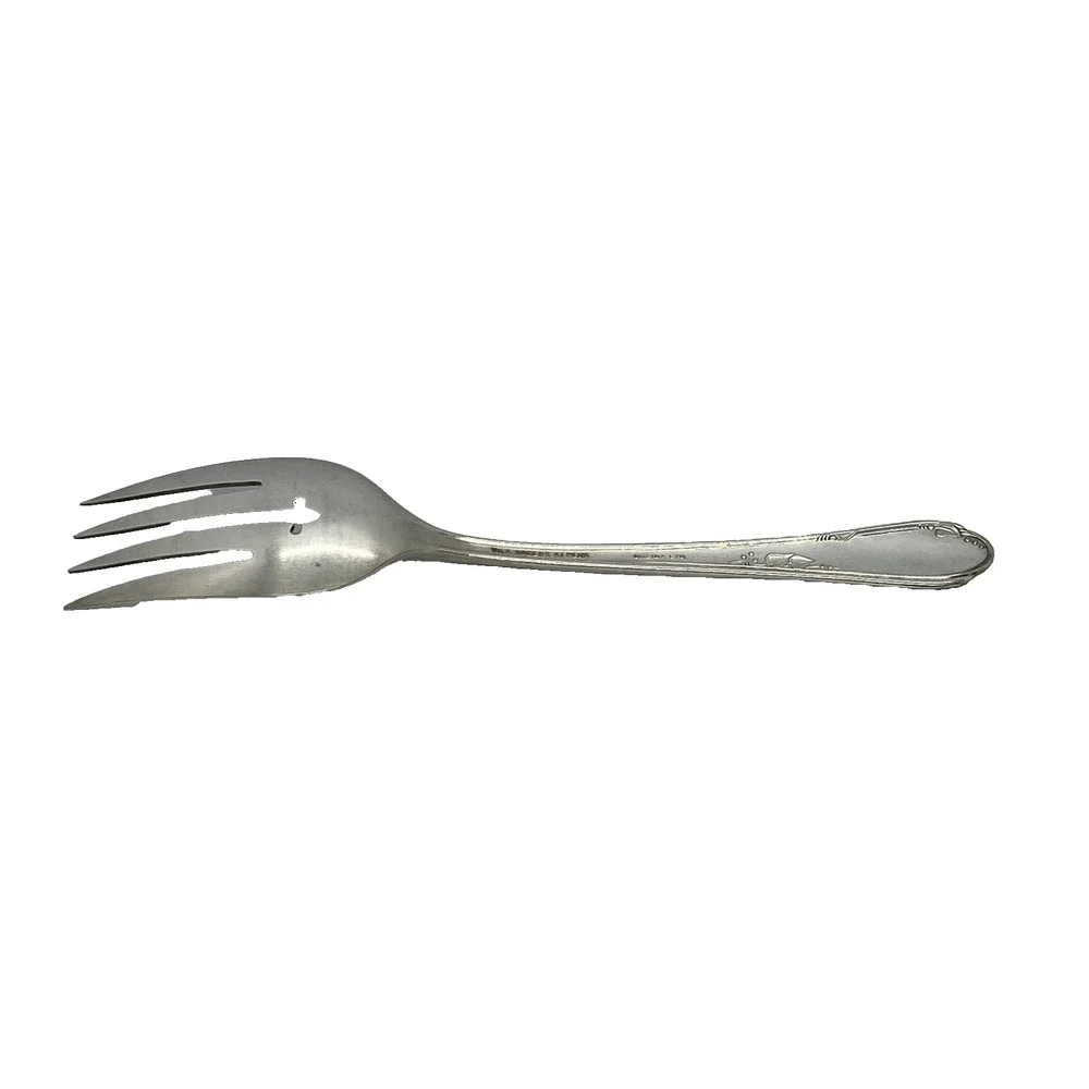 1936 Wm A Rogers A1 Meadowbrook 8” Serving Fork Silver Plate Heather Pattern